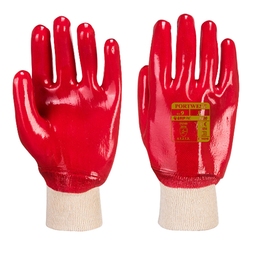 Portwest A400 PVC Fully Coated Knitted Wrist Gloves Red