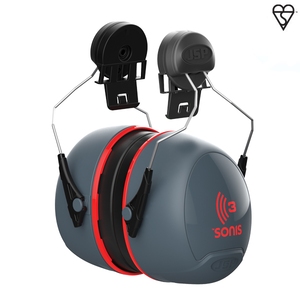 JSP Sonis 3 Helmet Mounted Cup/Ex-Vis Red Plate Ear Defenders Dark Grey